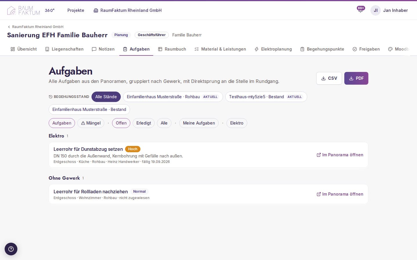 Liste der Aufgaben eines Projekts